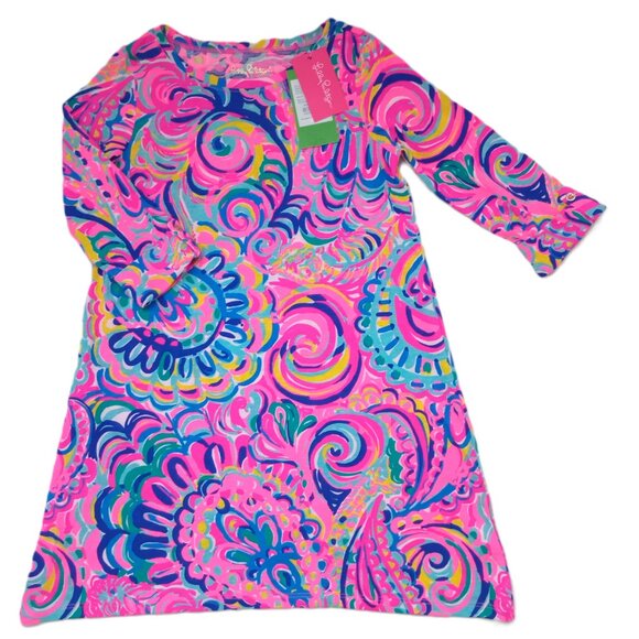 NWT Lilly Pulitzer Girls Vira Dress Turquoise Oasis Shelleidoscope M 6-7 - Picture 1 of 7